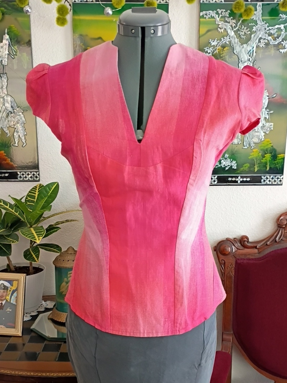 Amin Phillips Pink Linen Blouse Size Extra Small